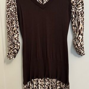 Calvin Klein Beige and Black Patterned layer look dress with belt